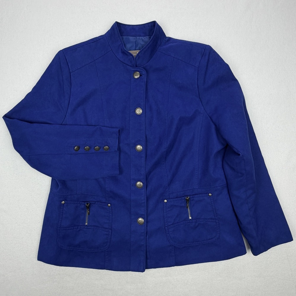 Tanjay Petites Royal Blue Faux Suede Mandarin Collar Button Front Jacket 14P